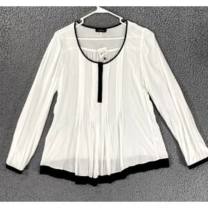 Spense Micro Pleated Pintuck Peplum Sheer Career Office Top White Womens L NWT
